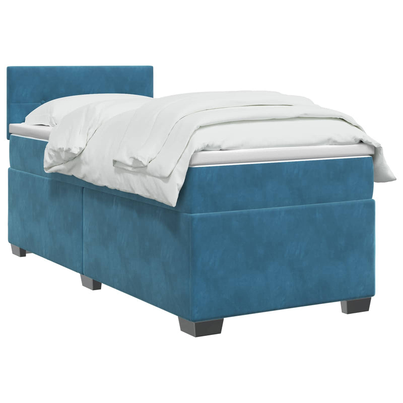 Pat box spring cu saltea și LED albastru 100 x 200 cm Catifea