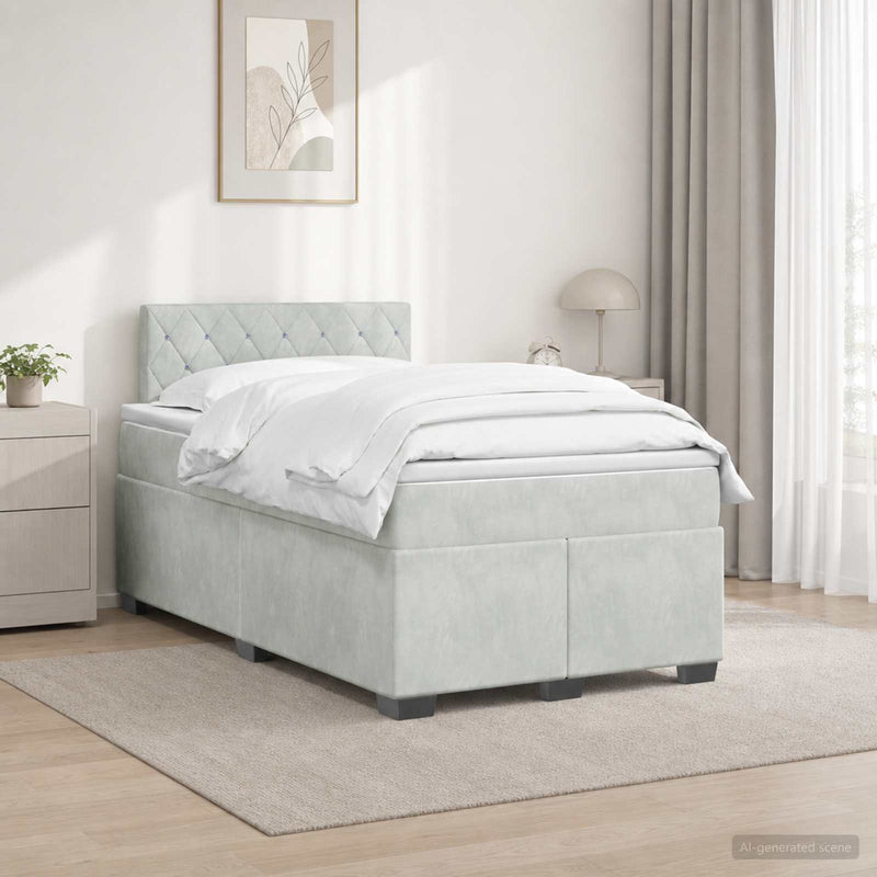 Pat box spring cu saltea și LED Gri deschis 120 x 190 cm