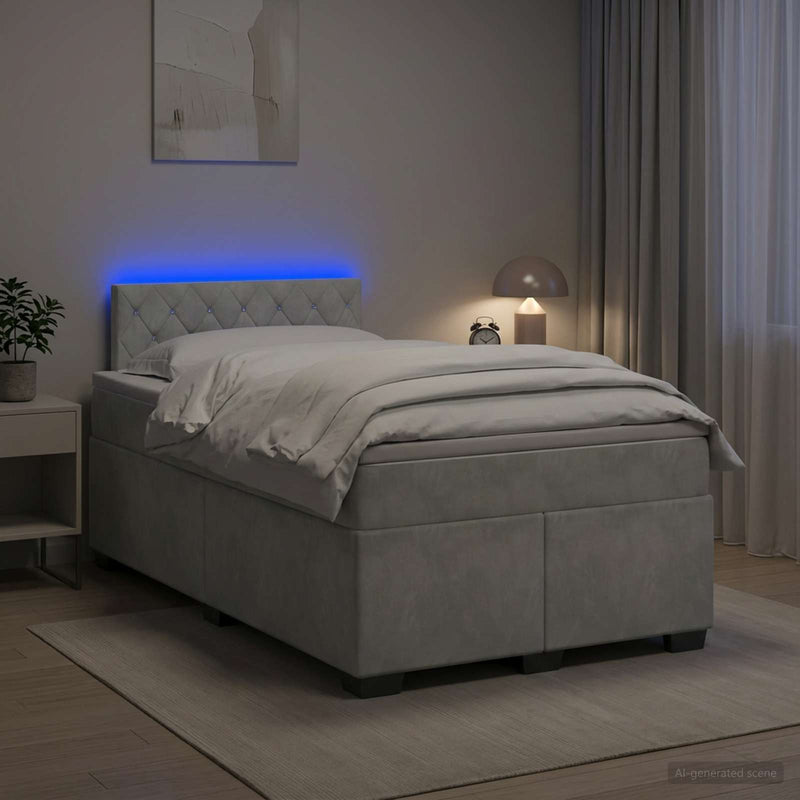 Pat box spring cu saltea și LED Gri deschis 120 x 190 cm