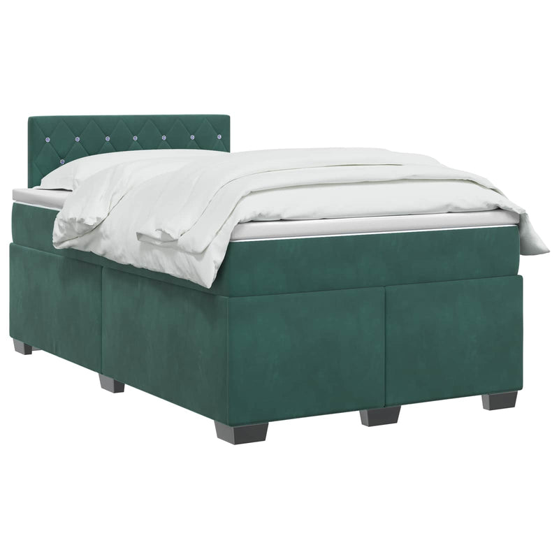 Pat box spring cu saltea și LED Verde închis 120 x 190 cm