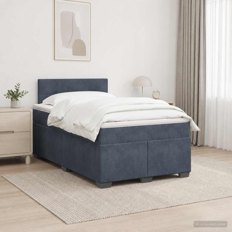 Pat box spring cu saltea și LED Gri închis 120 x 190 cm Catifea