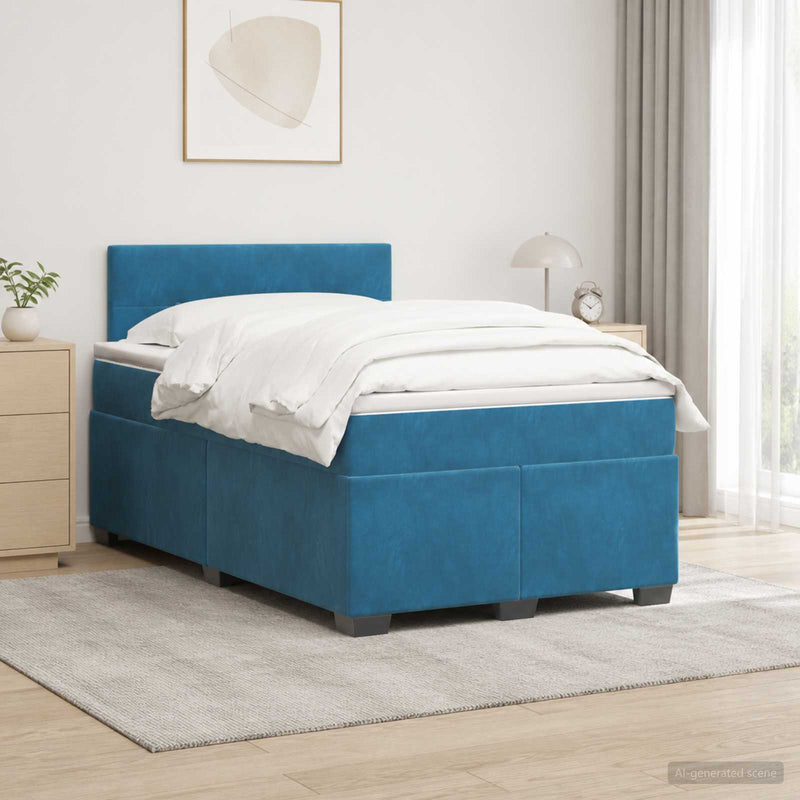 Pat box spring cu saltea și LED albastru 120 x 190 cm Catifea
