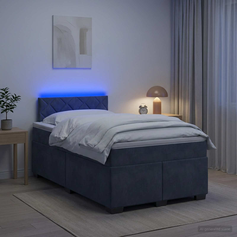 Pat box spring cu saltea și LED Gri închis 120 x 190 cm Catifea