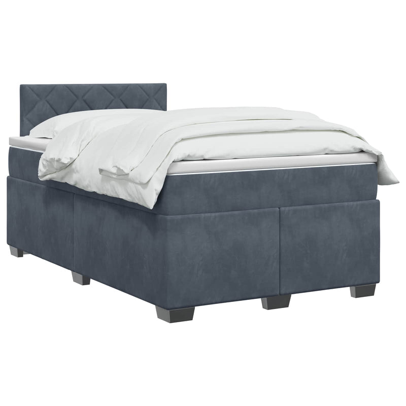 Pat box spring cu saltea și LED Gri închis 120 x 190 cm Catifea