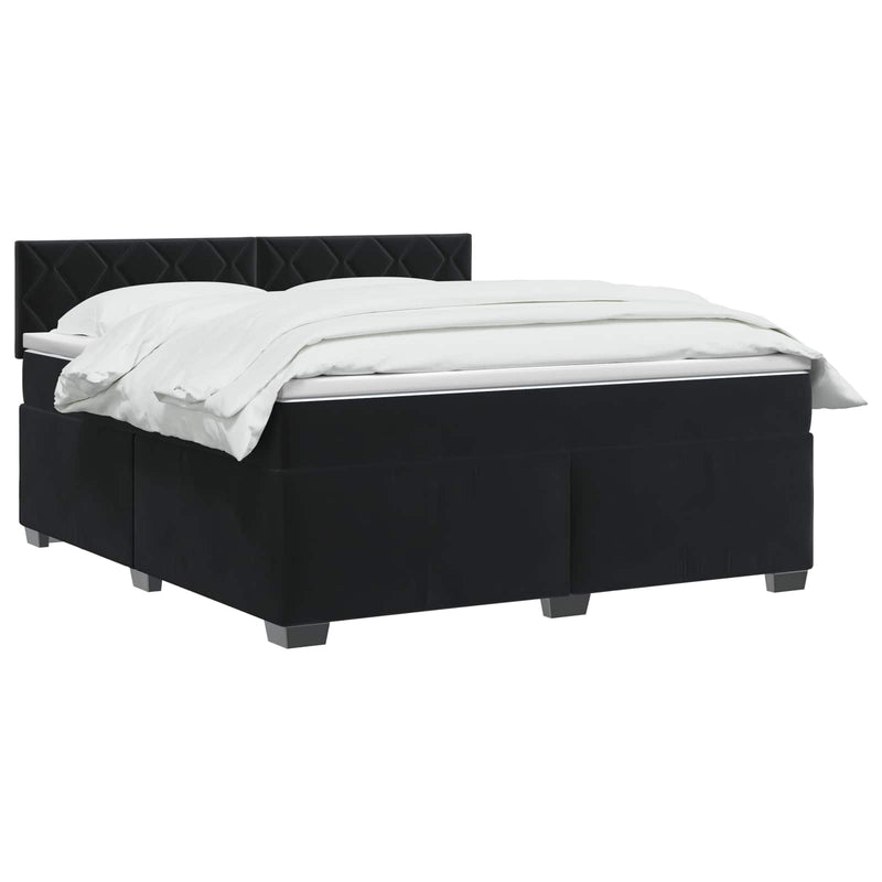 Pat box spring cu saltea și LED Negru 140 x 190 cm Catifea