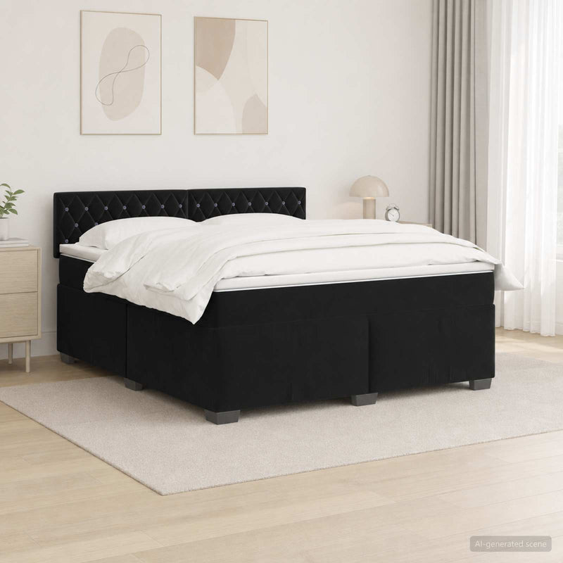 Pat box spring cu saltea și LED Negru 180 x 200 cm Catifea
