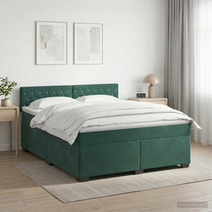 Pat box spring cu saltea și LED Verde închis 140 x 190 cm