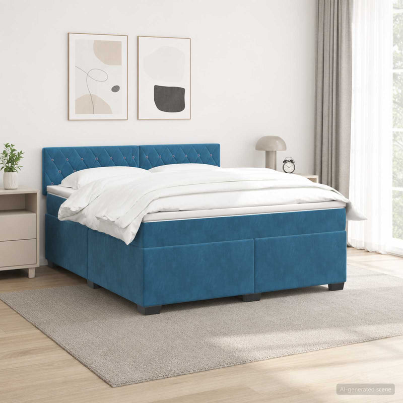 Pat box spring cu saltea și LED albastru 180 x 200 cm Catifea