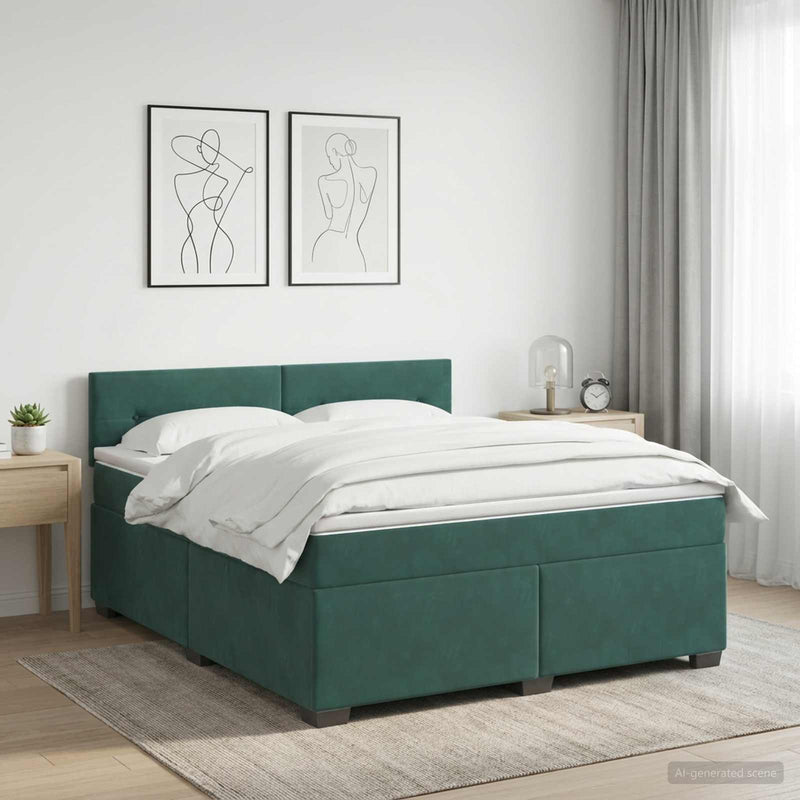 Pat box spring cu saltea și LED Verde închis 140 x 190 cm