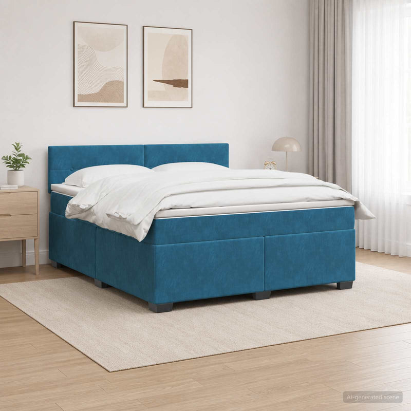 Pat box spring cu saltea și LED albastru 180 x 200 cm Catifea