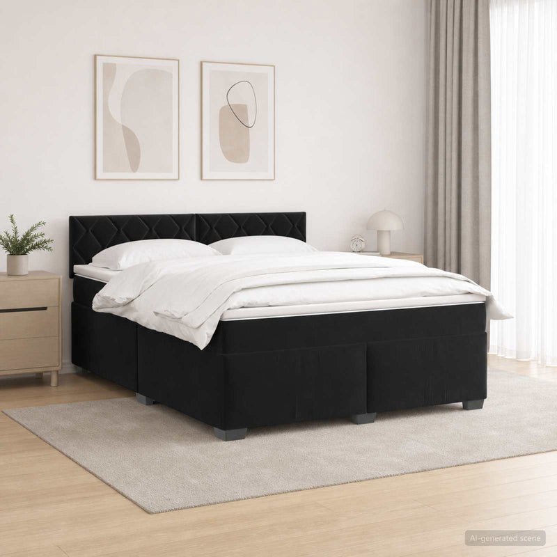 Pat box spring cu saltea și LED Negru 180 x 200 cm Catifea