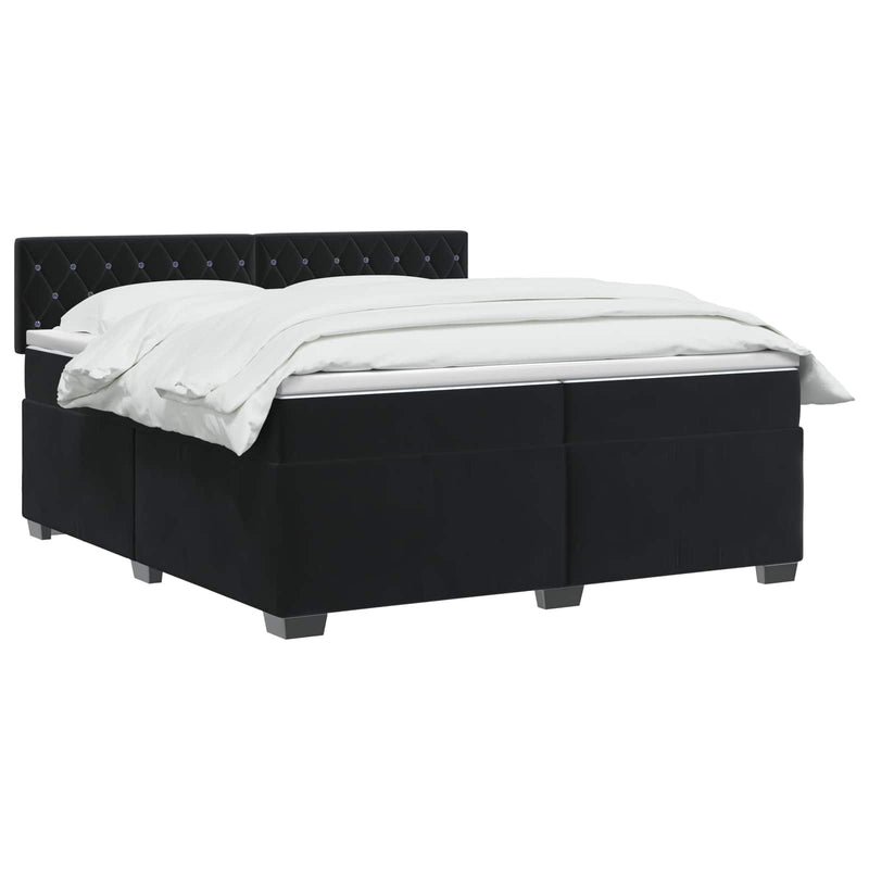 Pat box spring cu saltea și LED Negru 200 x 200 cm Catifea