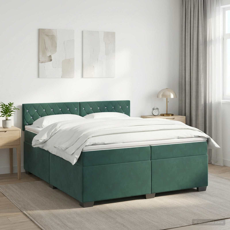 Pat box spring cu saltea și LED Verde închis 200 x 200 cm