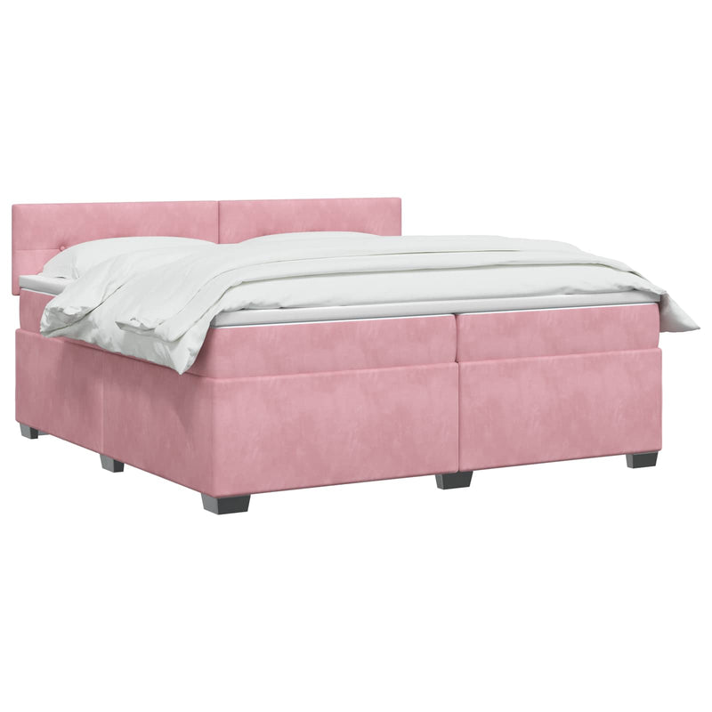 Pat box spring cu saltea și LED Roz 200 x 200 cm Catifea