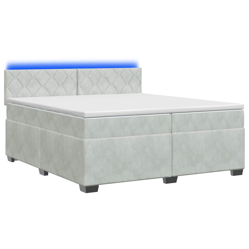 Pat box spring cu saltea și LED Gri deschis 200 x 200 cm