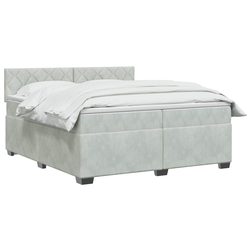 Pat box spring cu saltea și LED Gri deschis 200 x 200 cm