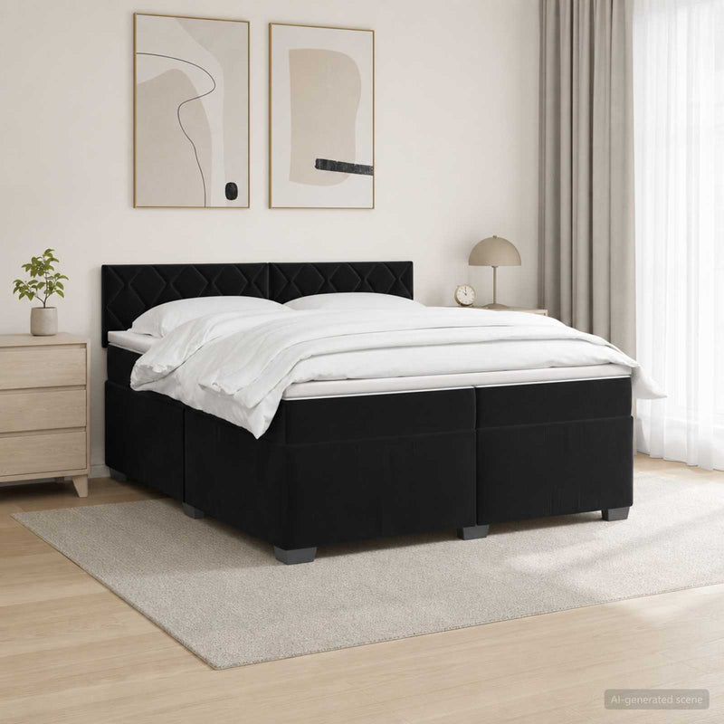 Pat box spring cu saltea și LED Negru 200 x 200 cm Catifea