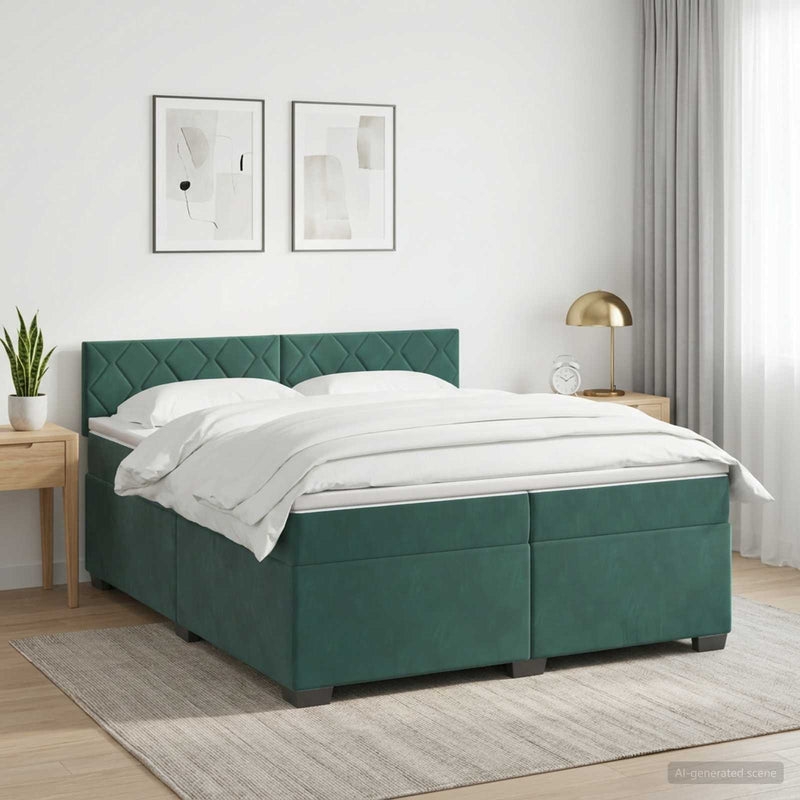 Pat box spring cu saltea și LED Verde închis 200 x 200 cm