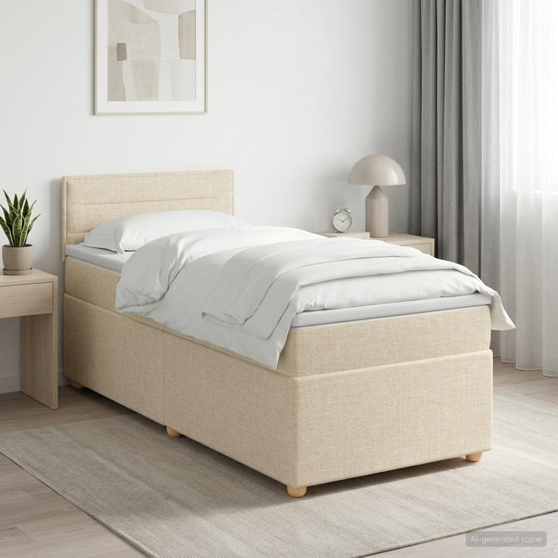 Pat boxspring cu saltea cu benzi LED Crem 80 x 200 cm Țesătură