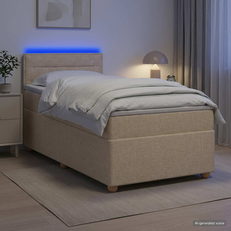 Pat boxspring cu saltea cu benzi LED Crem 80 x 200 cm Țesătură