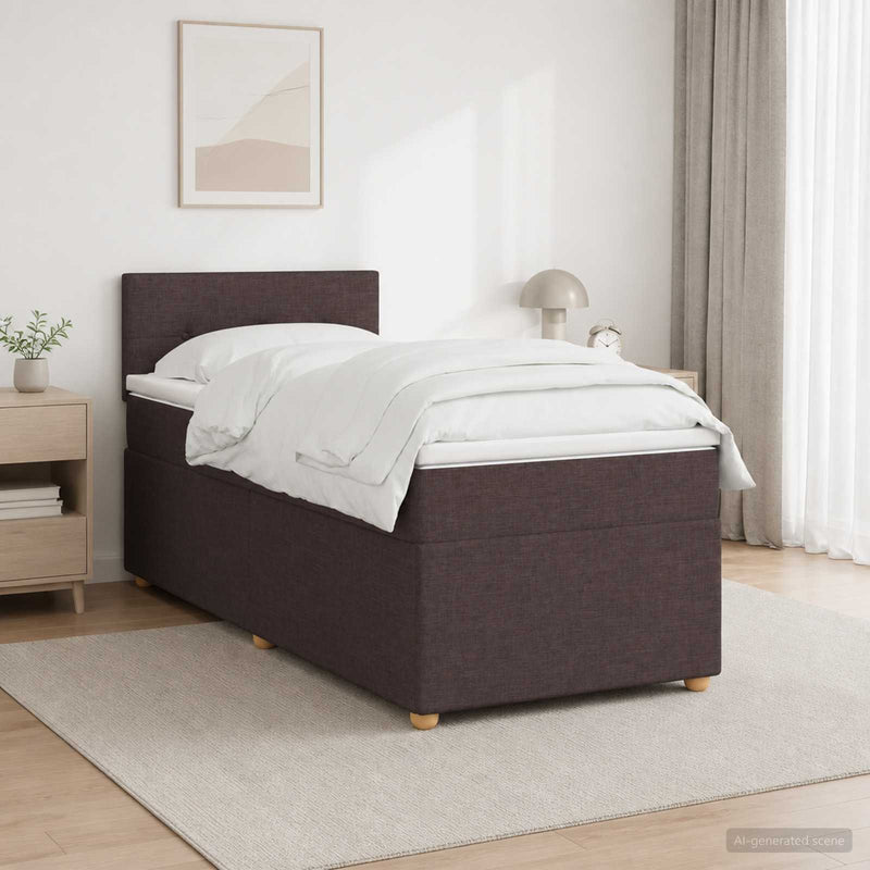 Pat boxspring cu saltea Maro închis 100 x 200 cm Țesătură