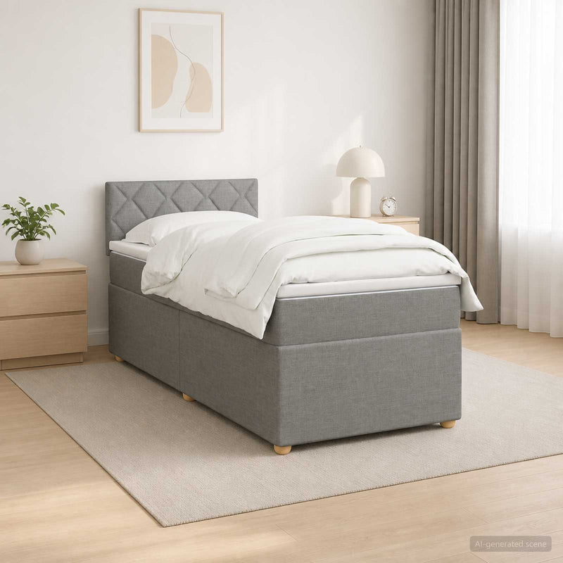 Pat boxspring cu saltea Gri deschis 100 x 200 cm Țesătură