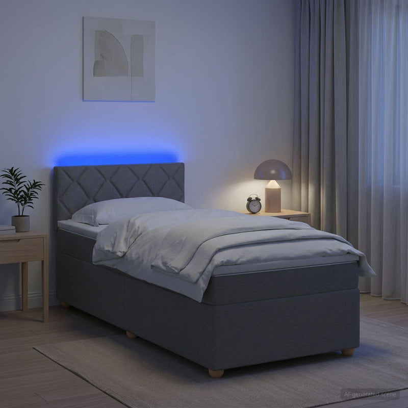 Pat boxspring cu saltea Gri deschis 100 x 200 cm Țesătură
