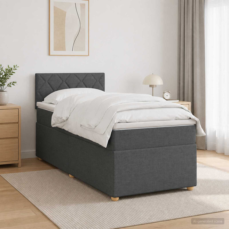 Pat boxspring cu saltea Gri închis 100 x 200 cm Țesătură
