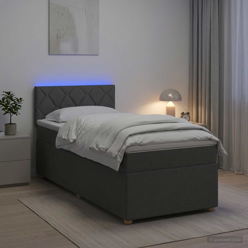 Pat boxspring cu saltea Gri închis 100 x 200 cm Țesătură