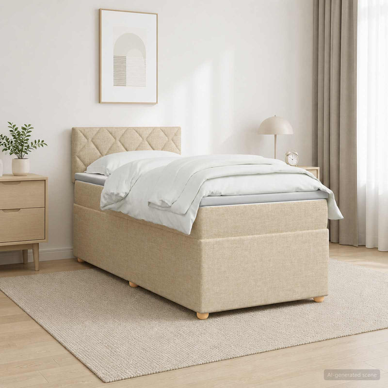 Pat boxspring cu saltea cu benzi LED Crem 100 x 200 cm Țesătură