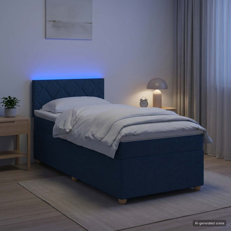 Pat boxspring cu saltea albastru 100 x 200 cm Țesătură