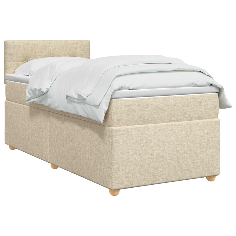 Pat boxspring cu saltea cu benzi LED Crem 100 x 200 cm Țesătură