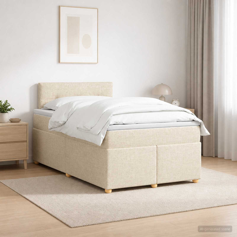 Pat boxspring cu saltea cu benzi LED Crem 120 x 190 cm Țesătură