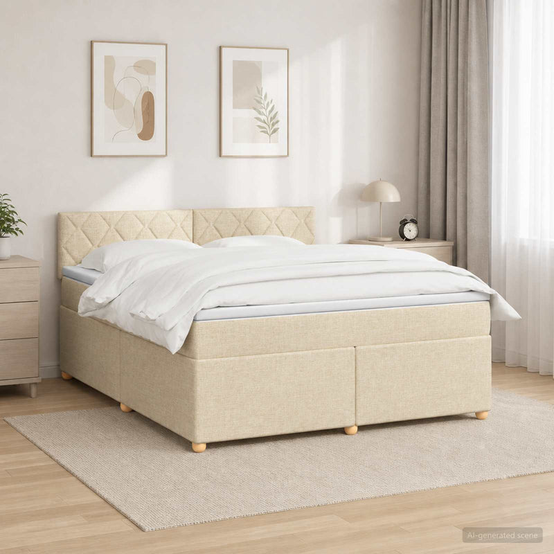 Pat boxspring cu saltea cu benzi LED Crem 180 x 200 cm Țesătură
