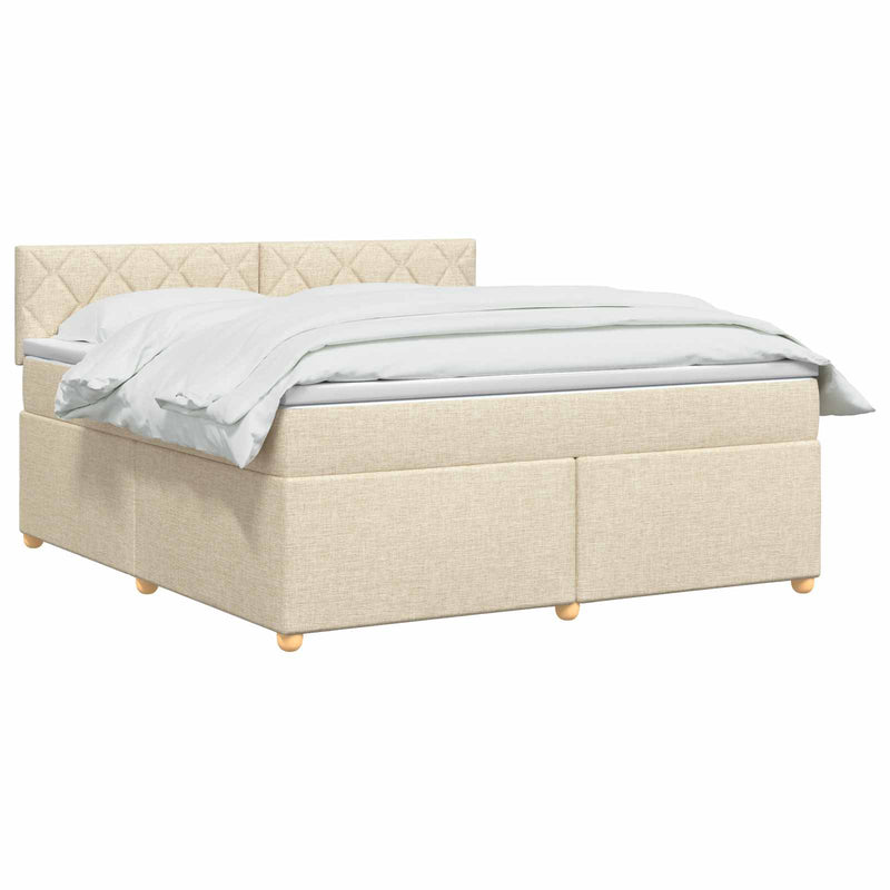 Pat boxspring cu saltea cu benzi LED Crem 180 x 200 cm Țesătură