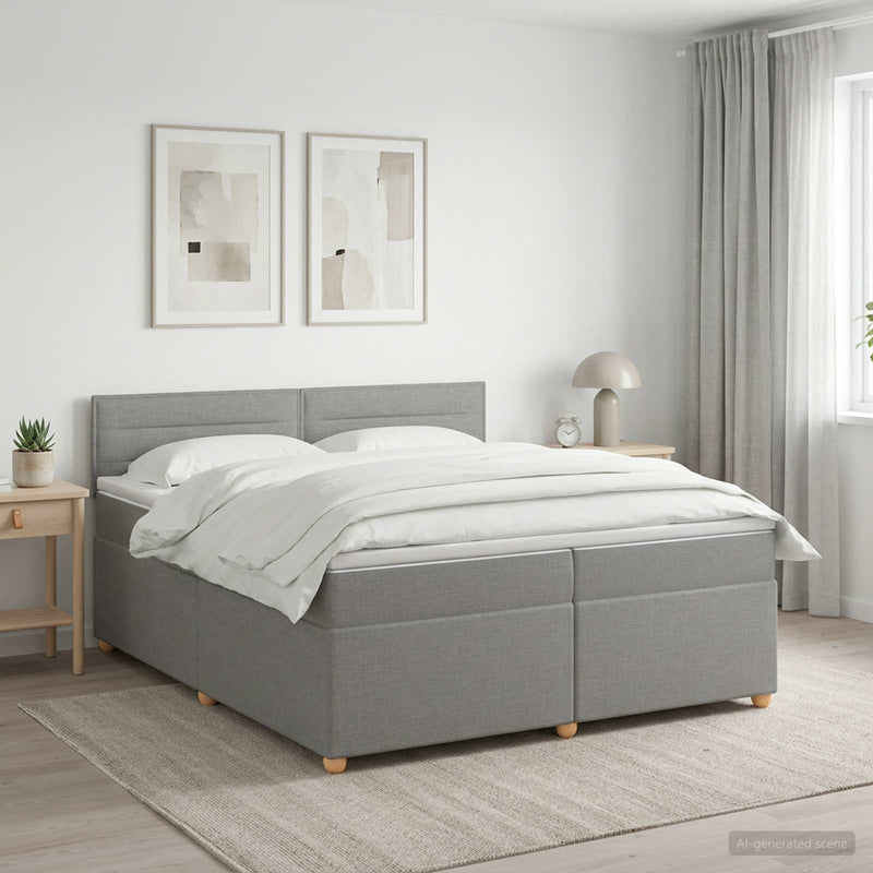 Pat boxspring cu saltea Gri deschis 200 x 200 cm Țesătură