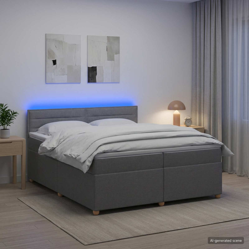 Pat boxspring cu saltea Gri deschis 200 x 200 cm Țesătură