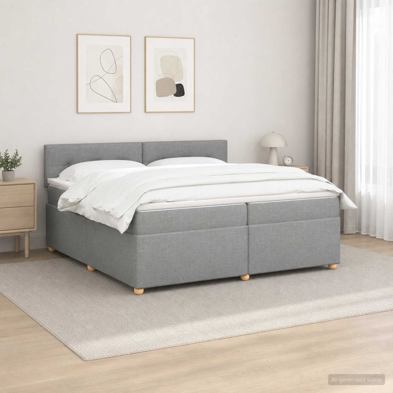 Pat boxspring cu saltea Gri deschis 200 x 200 cm Țesătură
