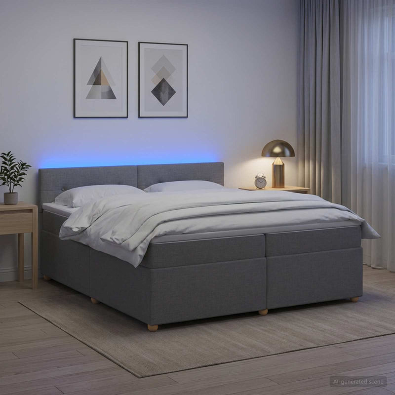 Pat boxspring cu saltea Gri deschis 200 x 200 cm Țesătură