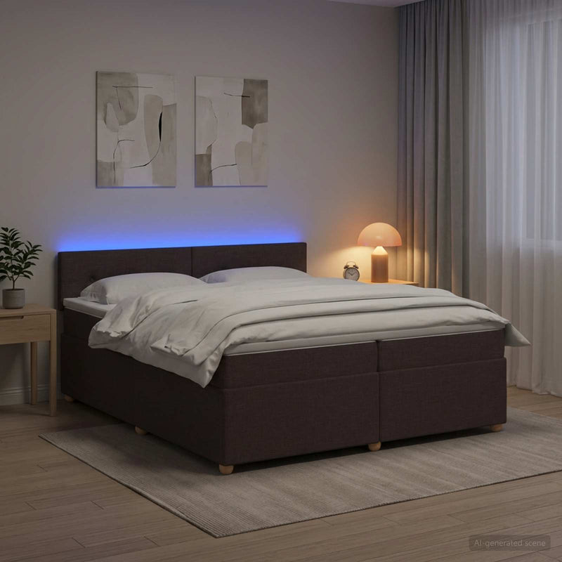 Pat boxspring cu saltea Maro închis 200 x 200 cm Țesătură