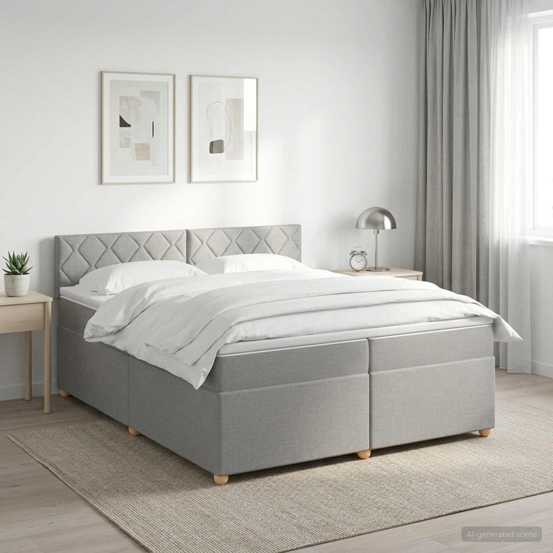 Pat boxspring cu saltea Gri deschis 200 x 200 cm Țesătură
