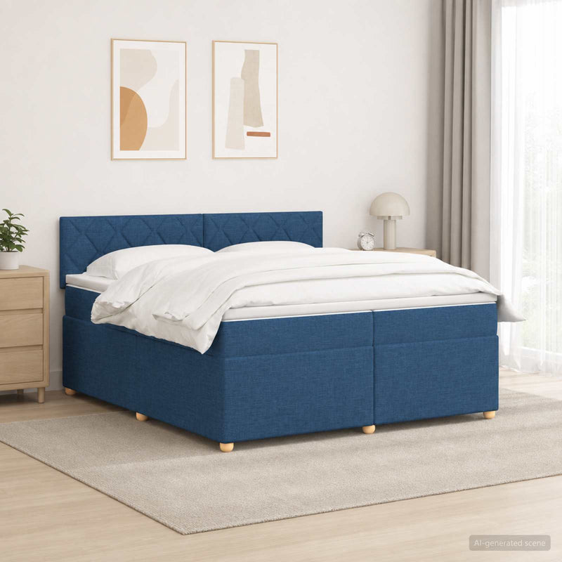 Pat boxspring cu saltea albastru 200 x 200 cm Țesătură