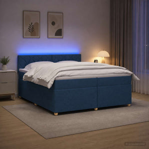 Pat boxspring cu saltea albastru 200 x 200 cm Țesătură