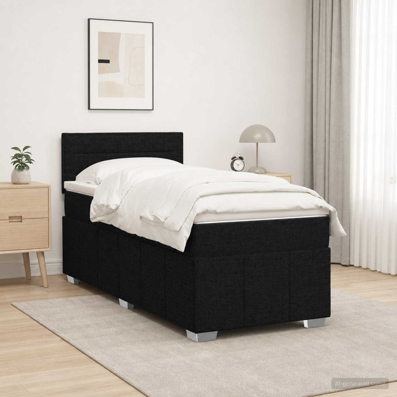 Pat boxspring cu saltea cu benzi LED Negru 90 x 190 cm Țesătură