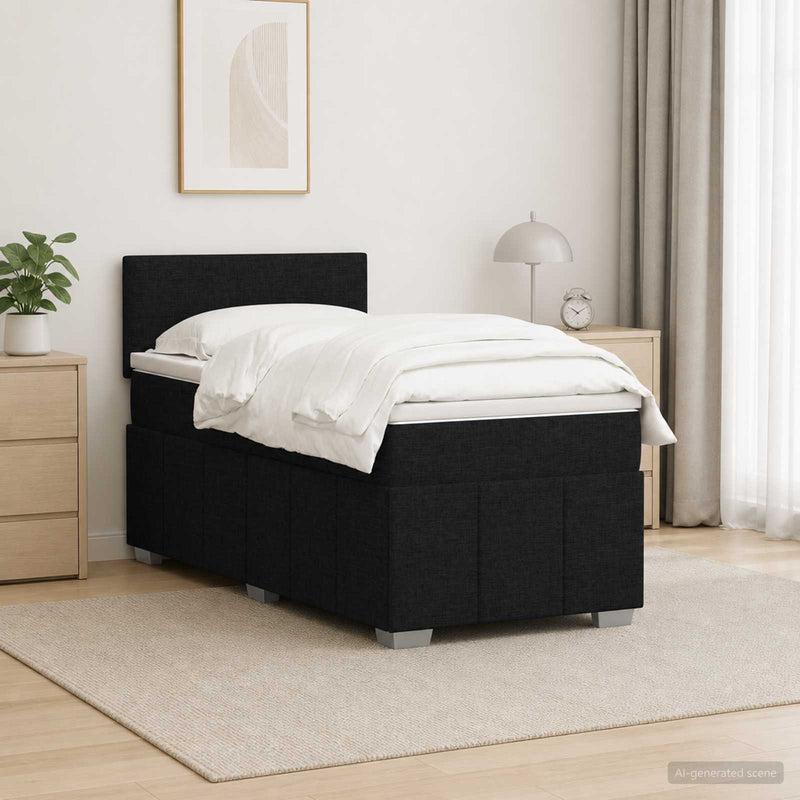 Pat boxspring cu saltea cu benzi LED Negru 80 x 200 cm Țesătură