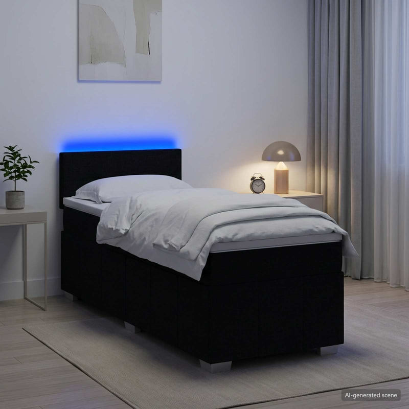 Pat boxspring cu saltea cu benzi LED Negru 80 x 200 cm Țesătură