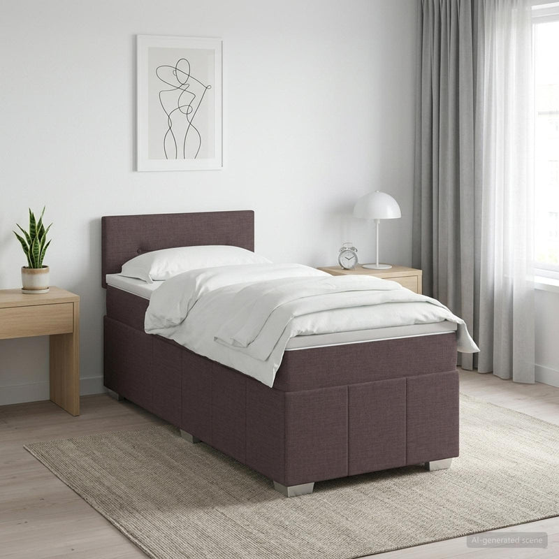 Pat boxspring cu saltea Maro închis 90 x 200 cm Țesătură