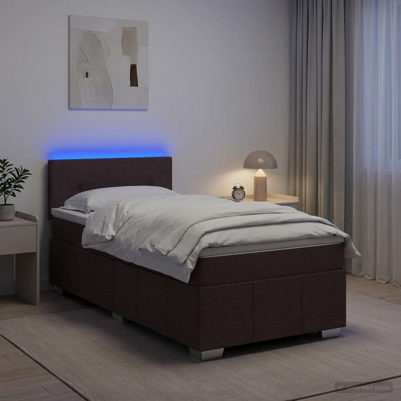 Pat boxspring cu saltea Maro închis 90 x 200 cm Țesătură