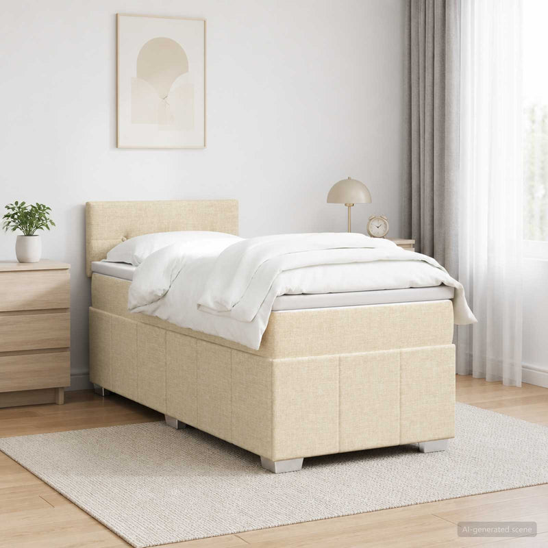 Pat boxspring cu saltea cu benzi LED Crem 90 x 200 cm Țesătură