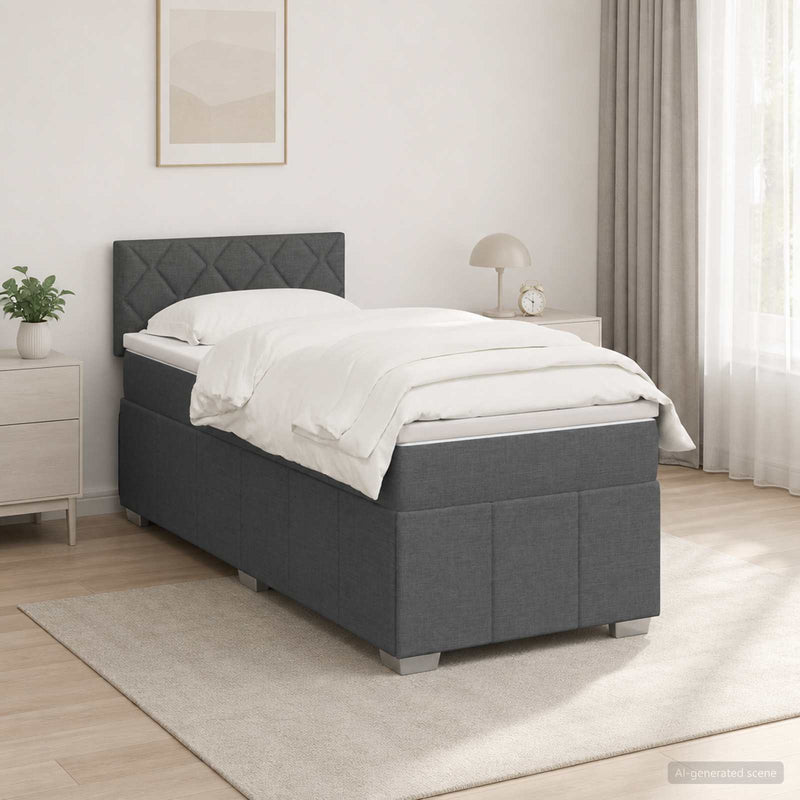 Pat boxspring cu saltea Gri închis 90 x 190 cm Țesătură